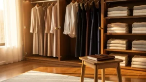 Dressing organisé et lumineux d'une femme de 38 ans, reflet de l'apprentissage du rangement personnel