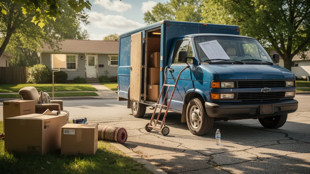Photo réaliste d’un petit camion de déménagement trop petit nécessitant deux allers-retours